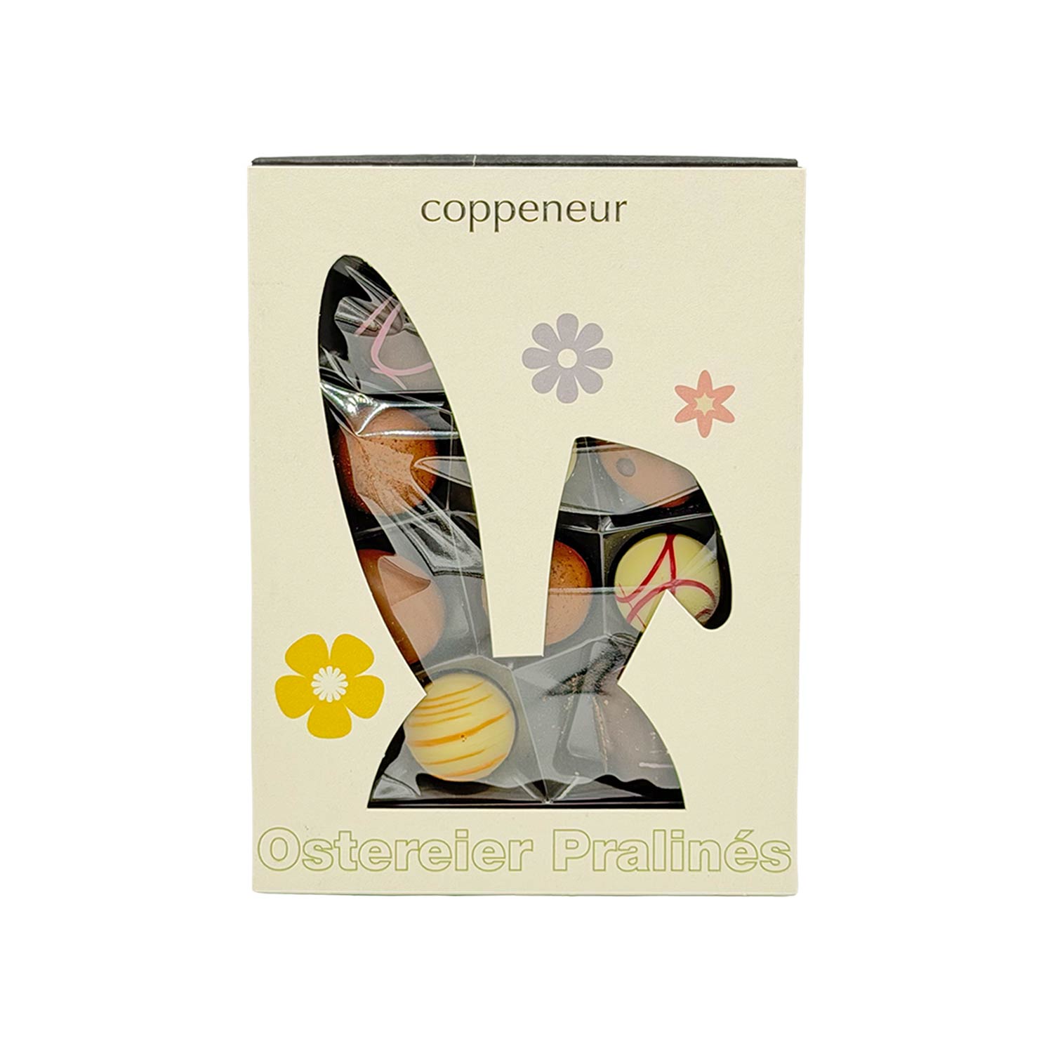 Sélection Ostereier & Pralinés – Geschenkbox mit Hasenohren, alkoholfrei, 10 Stück