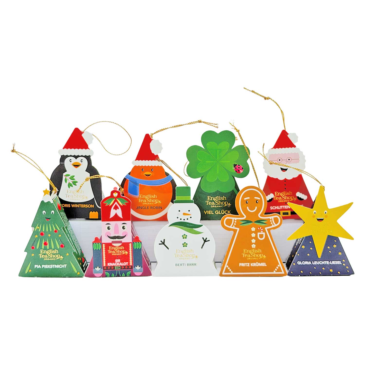 BIO-Weihnachtstee-Geschenkset – 9 Tee-Figuren mit Pyramidenbeuteln BIO-Weihnachtstee-Geschenkset – 9 Tee-Figuren mit Pyramidenbeuteln