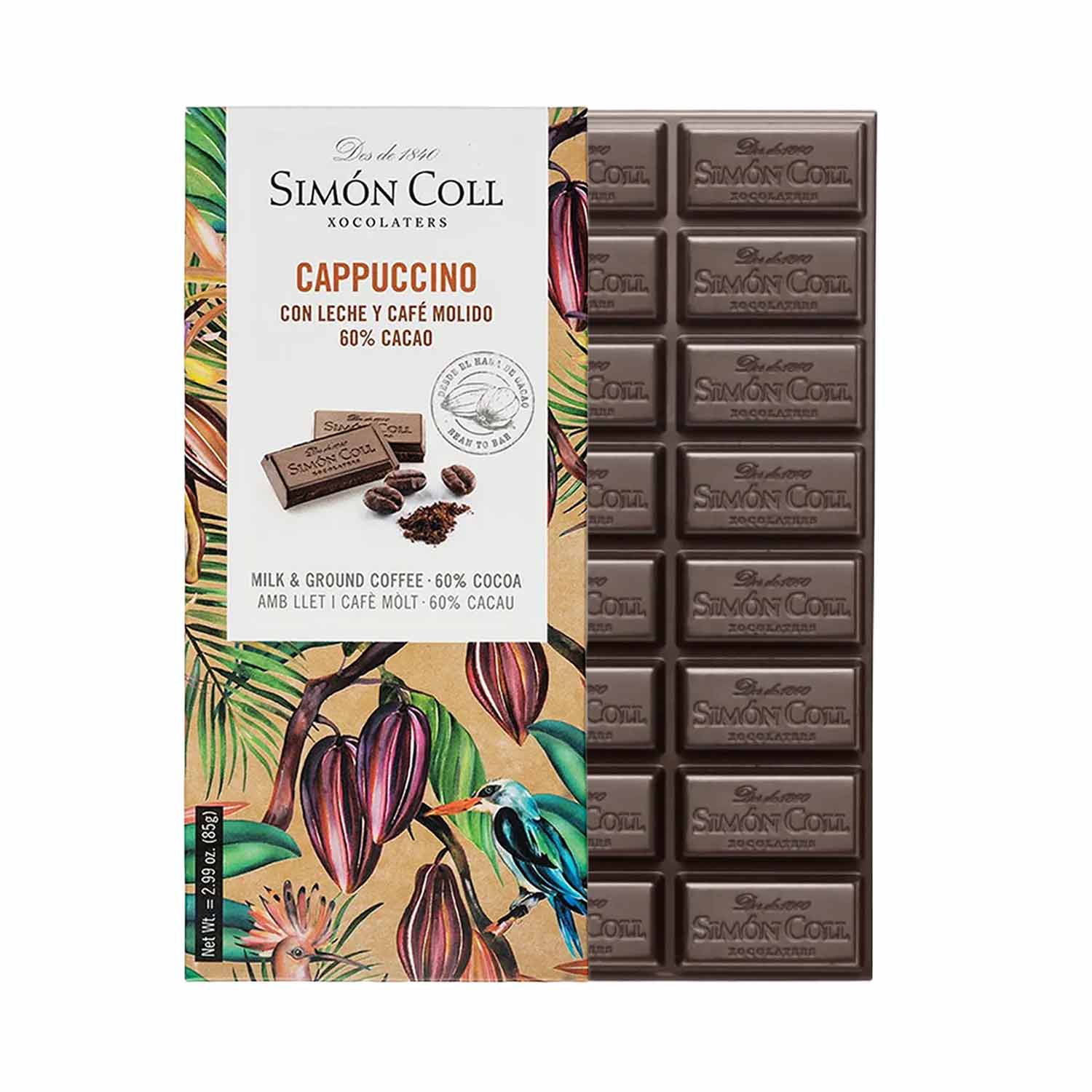 Simon Coll Cappuccino – Dunkle Milchschokolade 60 % Kakao mit Kaffee, 85 g