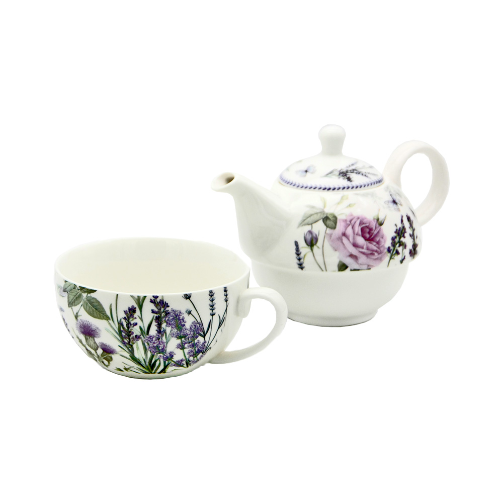 Tea For One Set “Lavendel & Rose” aus Porzellan