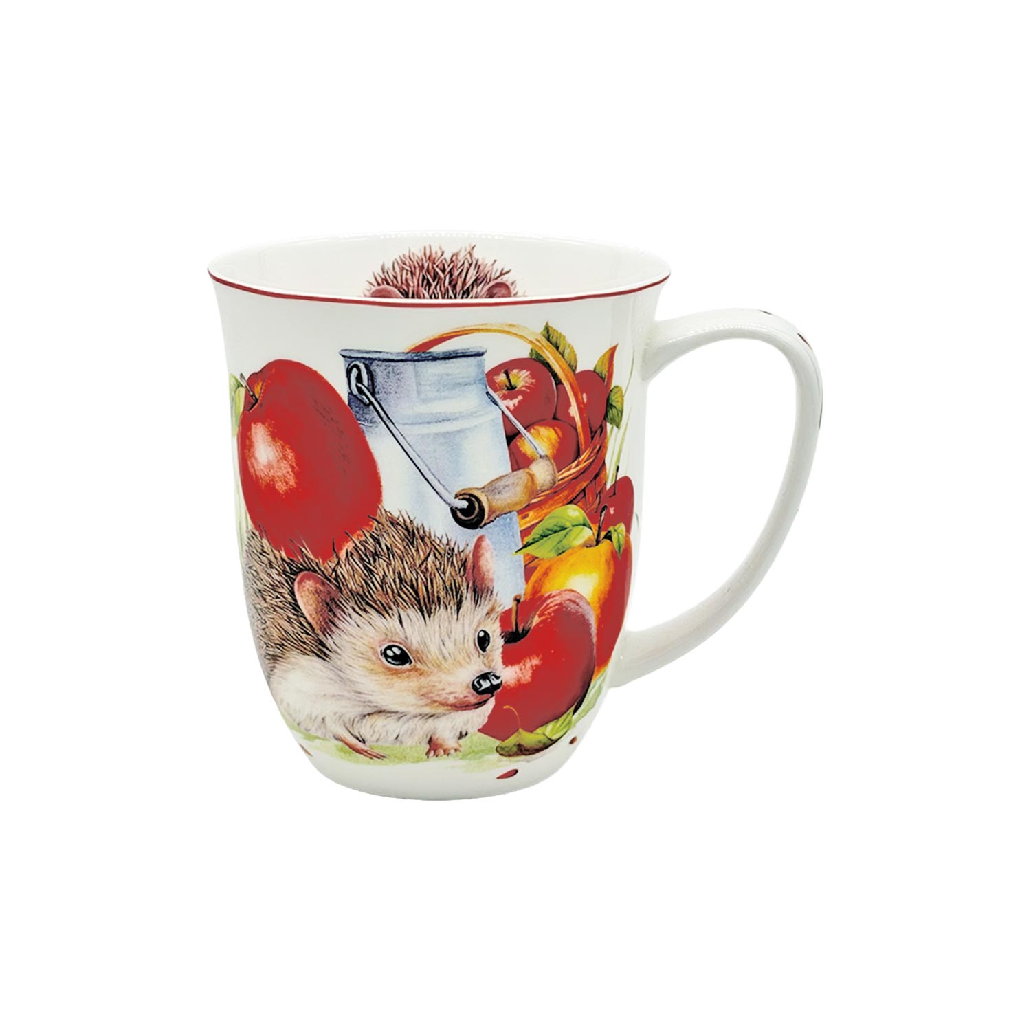 Jumbobecher „Igel & Apfel“ – Fine Bone China Tasse 400 ml mit liebevollem Herbstmotiv