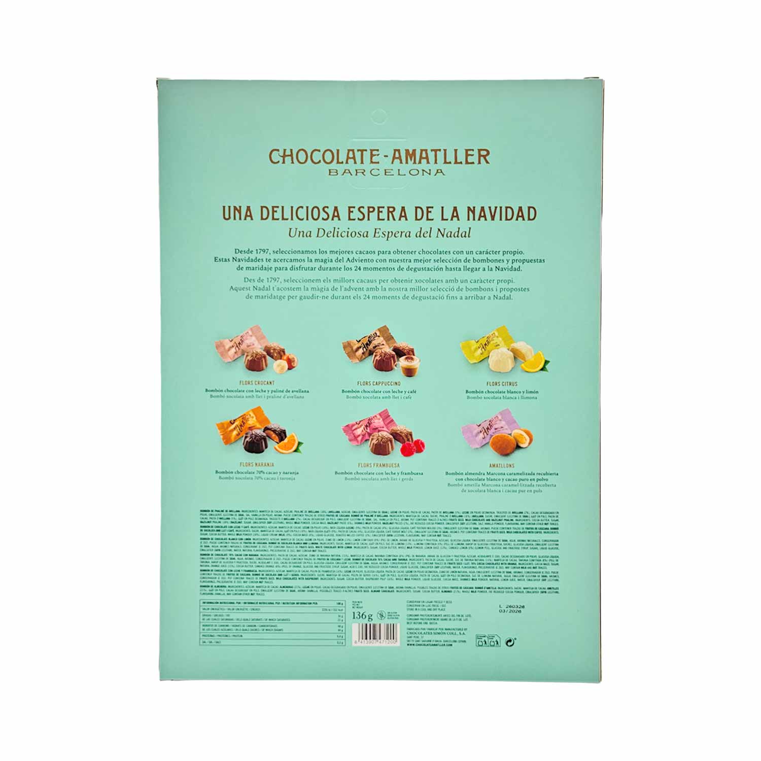 Adventskalender Amatller – Flores Pralinen aus Barcelona, alkoholfrei Adventskalender Amatller – Flores Pralinen aus Barcelona, alkoholfrei