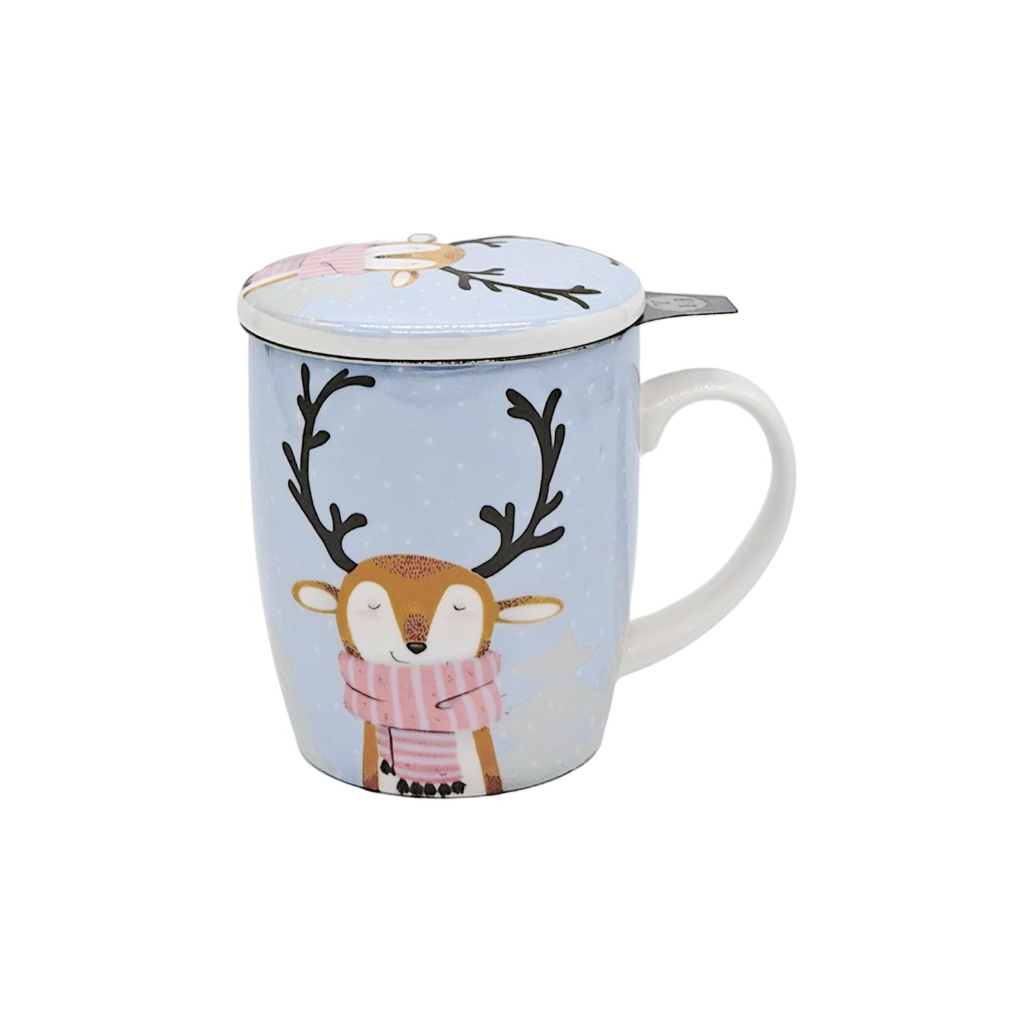 Kräuterteetasse „Rentier“ mit Edelstahlsieb und Deckel – 320 ml