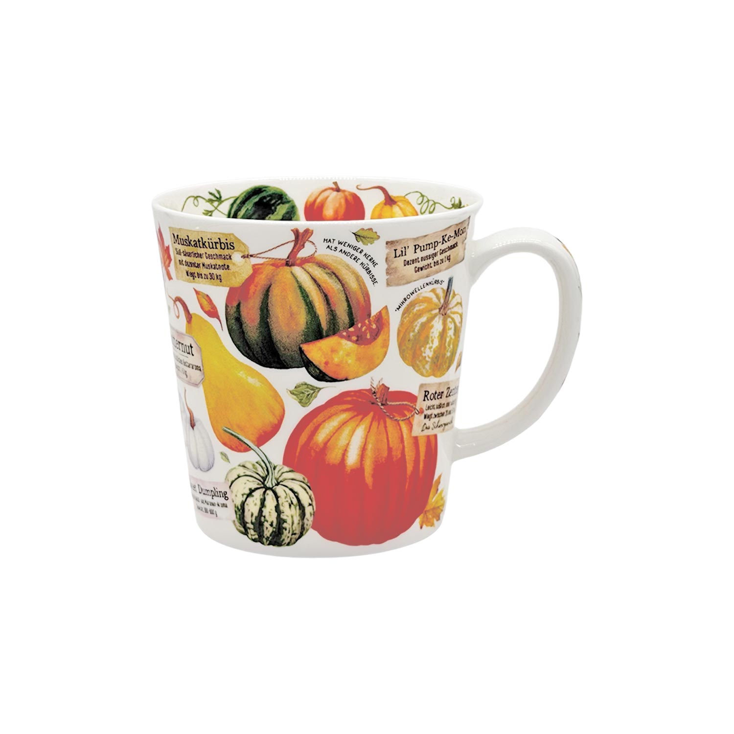 Jumbobecher „Kürbisvielfalt“ – Fine Bone China Tasse 500 ml mit herbstlichem Kürbismotiv