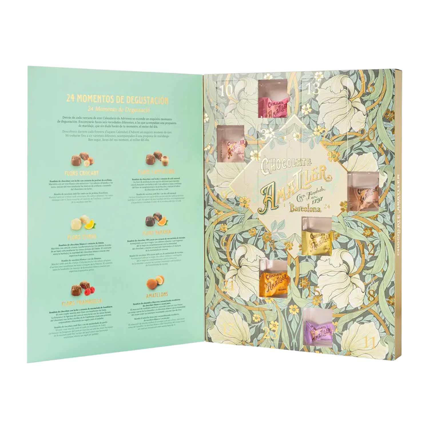 Adventskalender Amatller – Flores Pralinen aus Barcelona, alkoholfrei Adventskalender Amatller – Flores Pralinen aus Barcelona, alkoholfrei