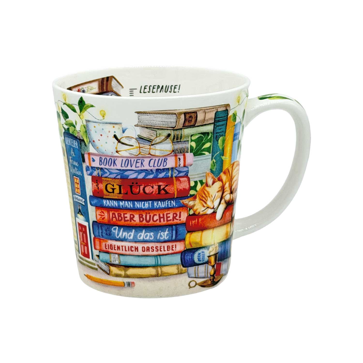 Teetasse „Booklover“ – Fine Bone China Lesetasse mit Buchmotiv, 500 ml
