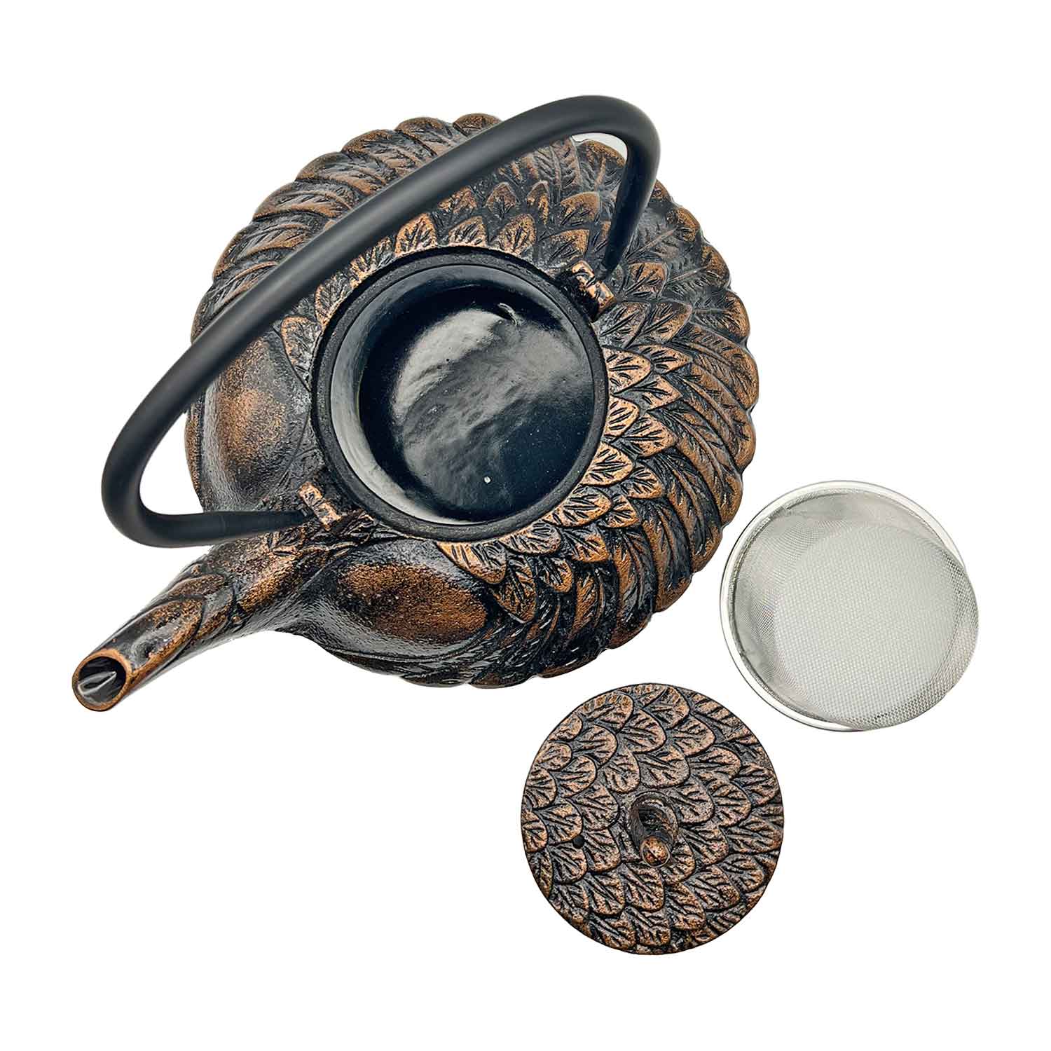 Teekanne Benxi aus Gusseisen mit Sieb, schwarz/kupfer