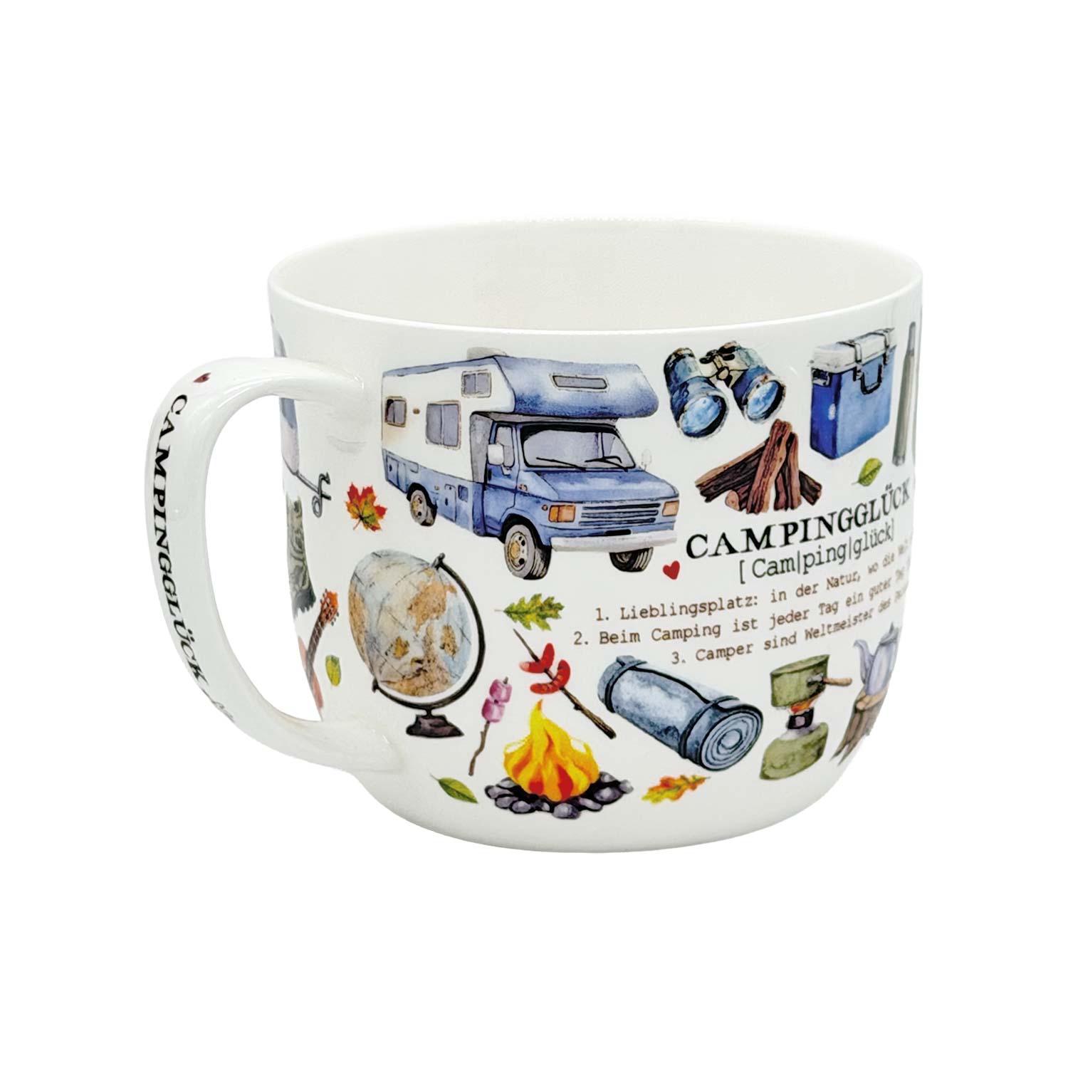 Jumbo Teebecher „Campingglück“ – Fine Bone China, 700 ml