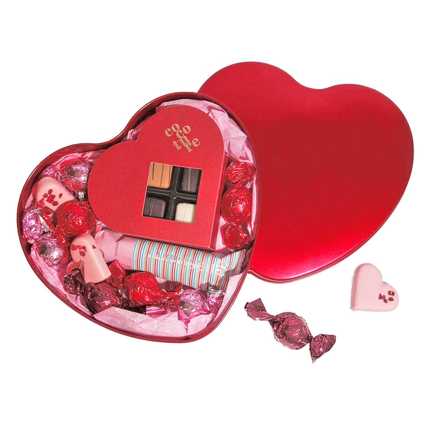 Valentinsgeschenkbox Hearts – edle Pralinen & Süßigkeiten im Metallherz Valentinsgeschenkbox Hearts – edle Pralinen & Süßigkeiten im Metallherz