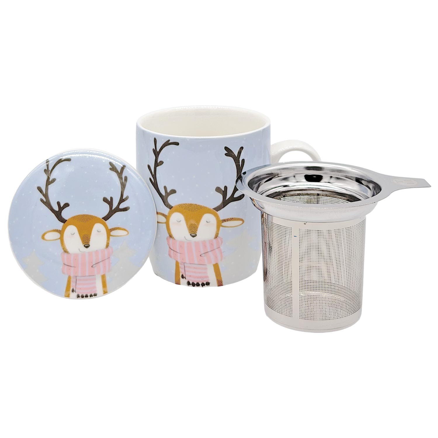 Kräuterteetasse „Rentier“ mit Edelstahlsieb und Deckel – 320 ml