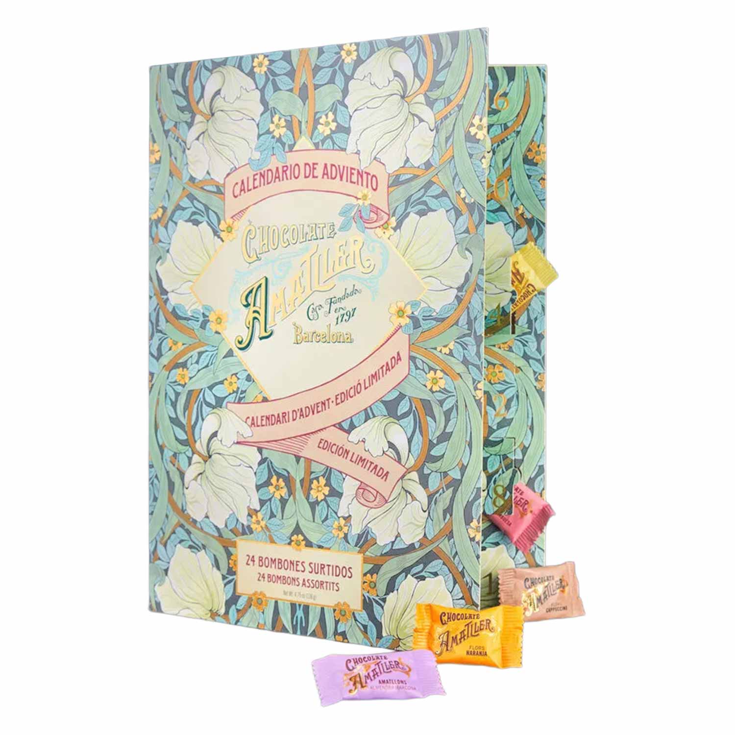 Adventskalender Amatller – Flores Pralinen aus Barcelona, alkoholfrei