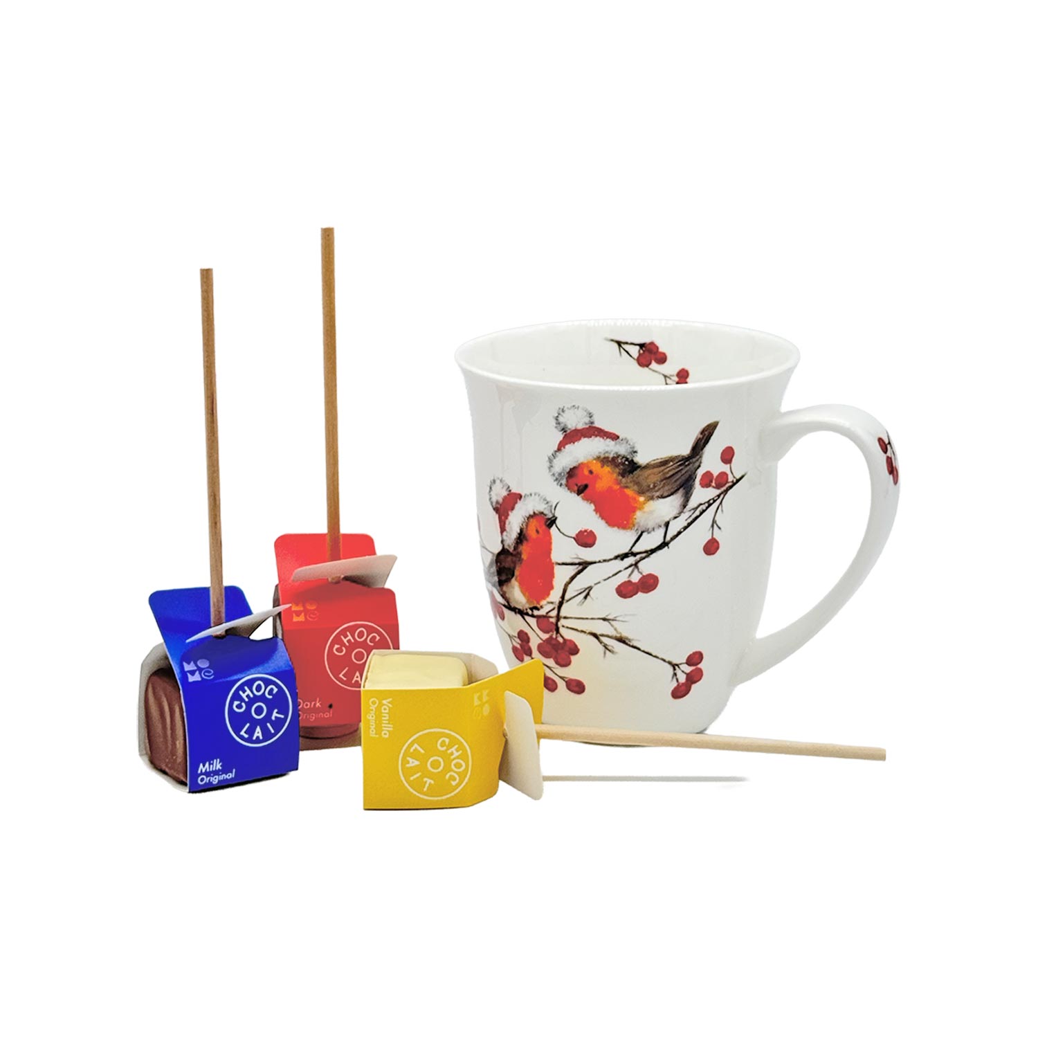 Trinkschokoladen-Set „Drei Sorten Glück“ – Tasse & 3× Trinkschokolade am Stiel Trinkschokoladen-Set „Drei Sorten Glück“ – Tasse & 3× Trinkschokolade am Stiel