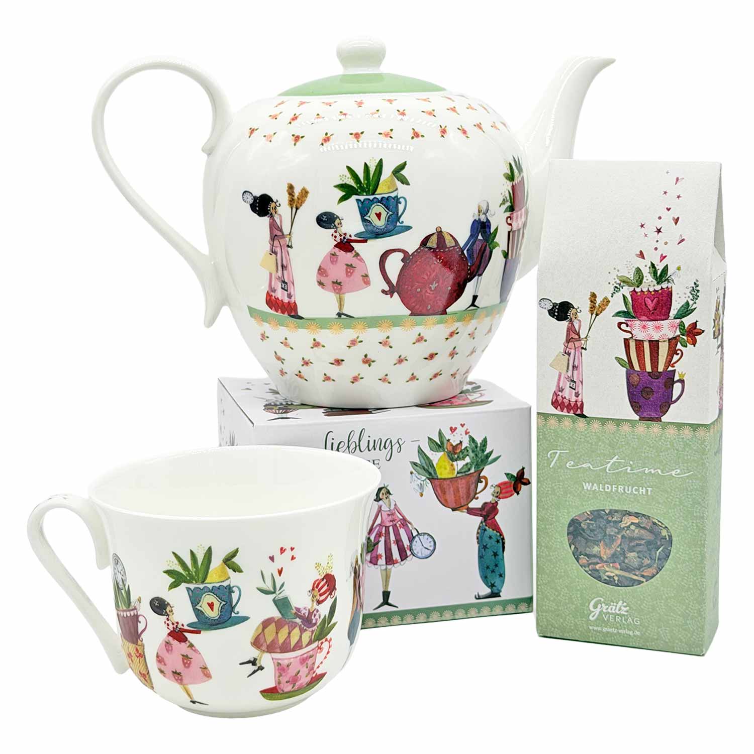 Teeset „Teezeit Genussmoment Deluxe“ – Tasse, Tee & Teekanne im harmonischen Set