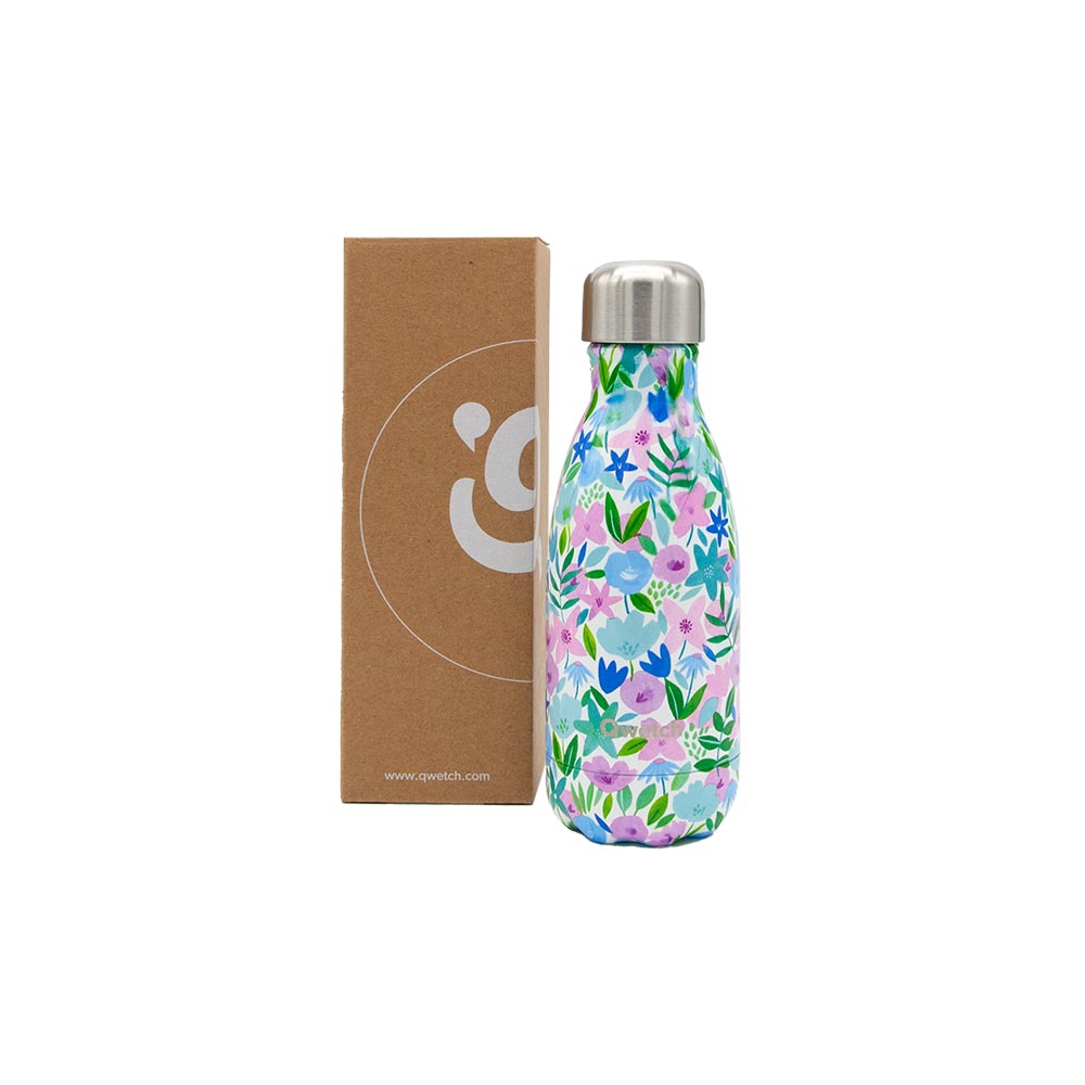 Qwetch Trinkflasche aus Edelstahl, isoliert Blue Flowers, 260 ml