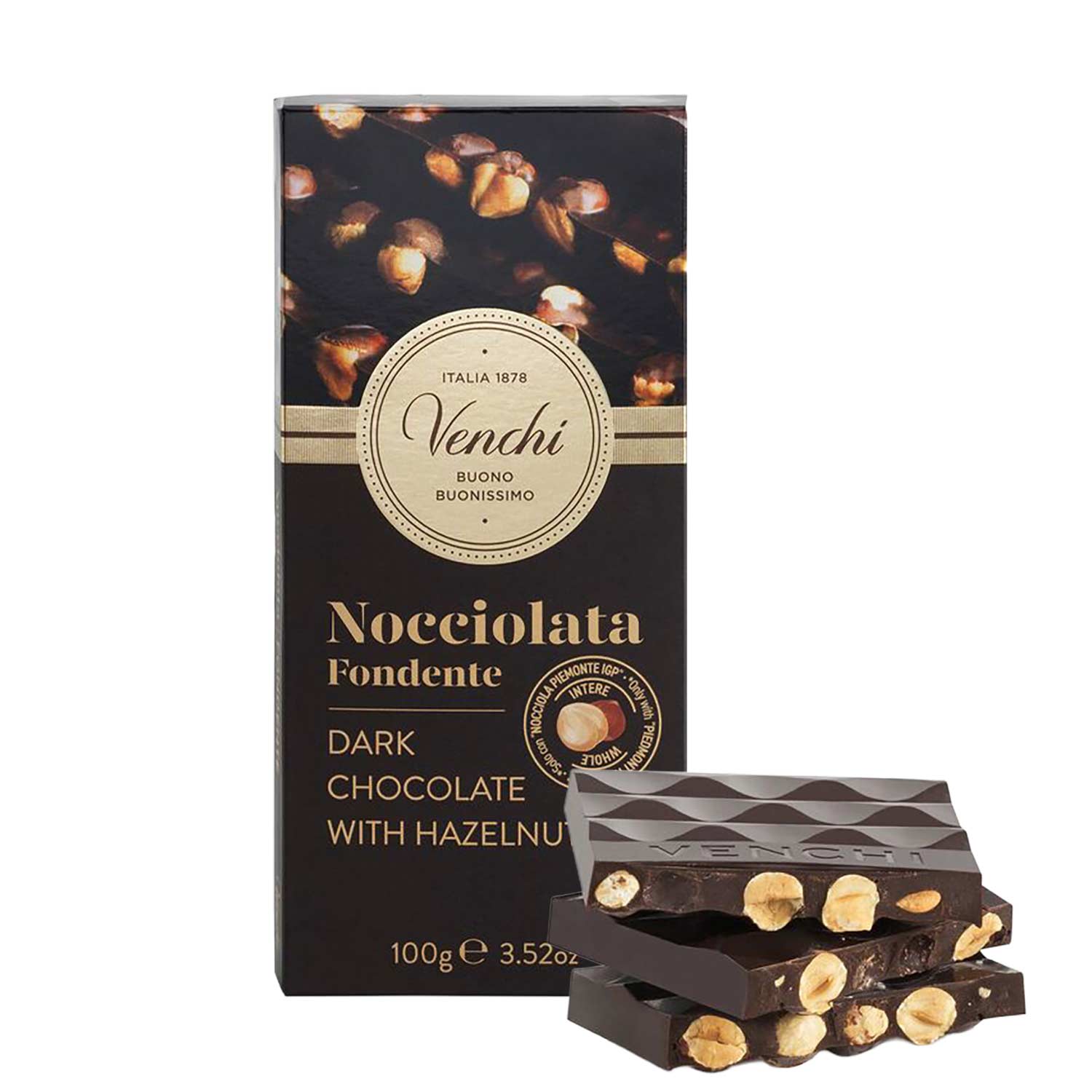 Venchi Extra Dunkle Schokolade 70% mit Piemont-Haselnüssen, 100 g