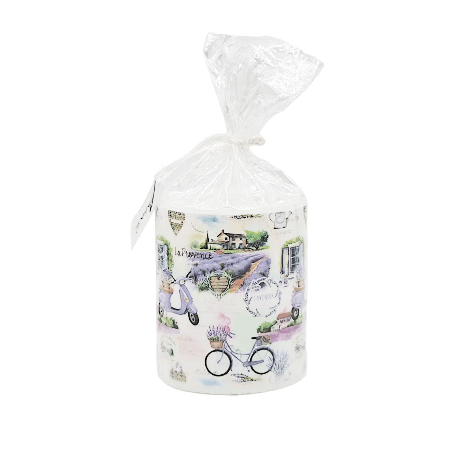 Duftkerze „La Provence“ – Stumpenkerze mit Lavendel-Motiv, ca. 35 Stunden Brenndauer