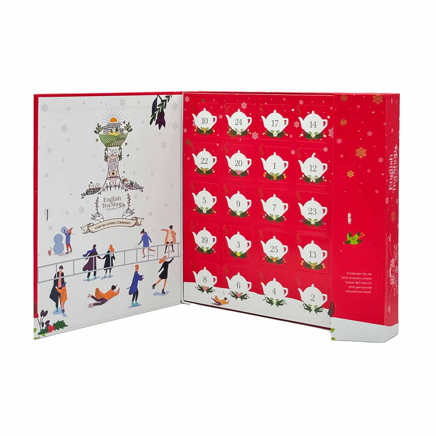 BIO Tee Adventskalender mit Schleife "Red Christmas", 25 BIO Tee im Pyramidenbeutel