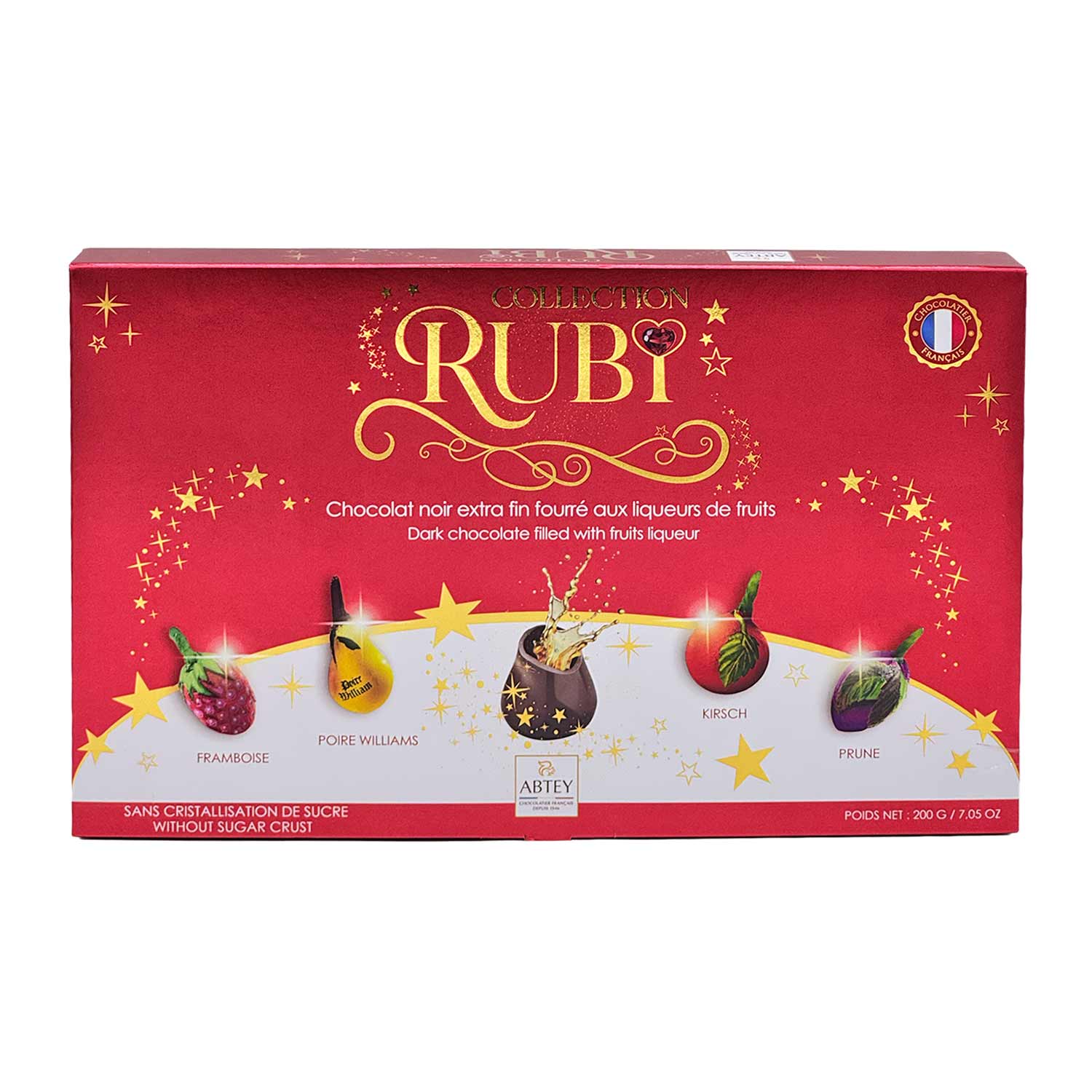 Abtey RUBI Collection – Edle Fruchtlikör-Pralinen in dunkler Schokolade