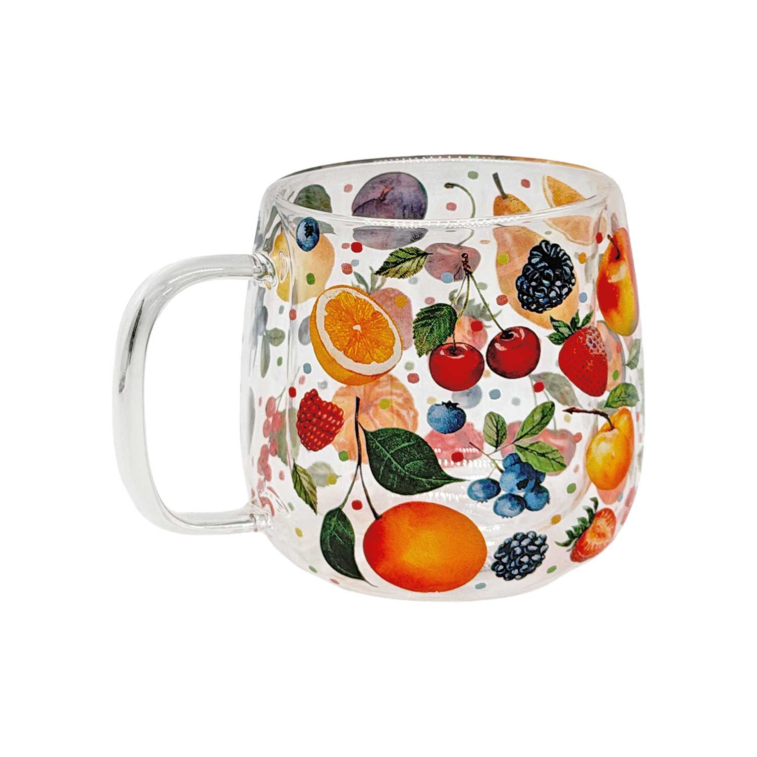 Doppelwandiges Teeglas mit Sommerfrüchte-Motiv, ca. 400 ml
