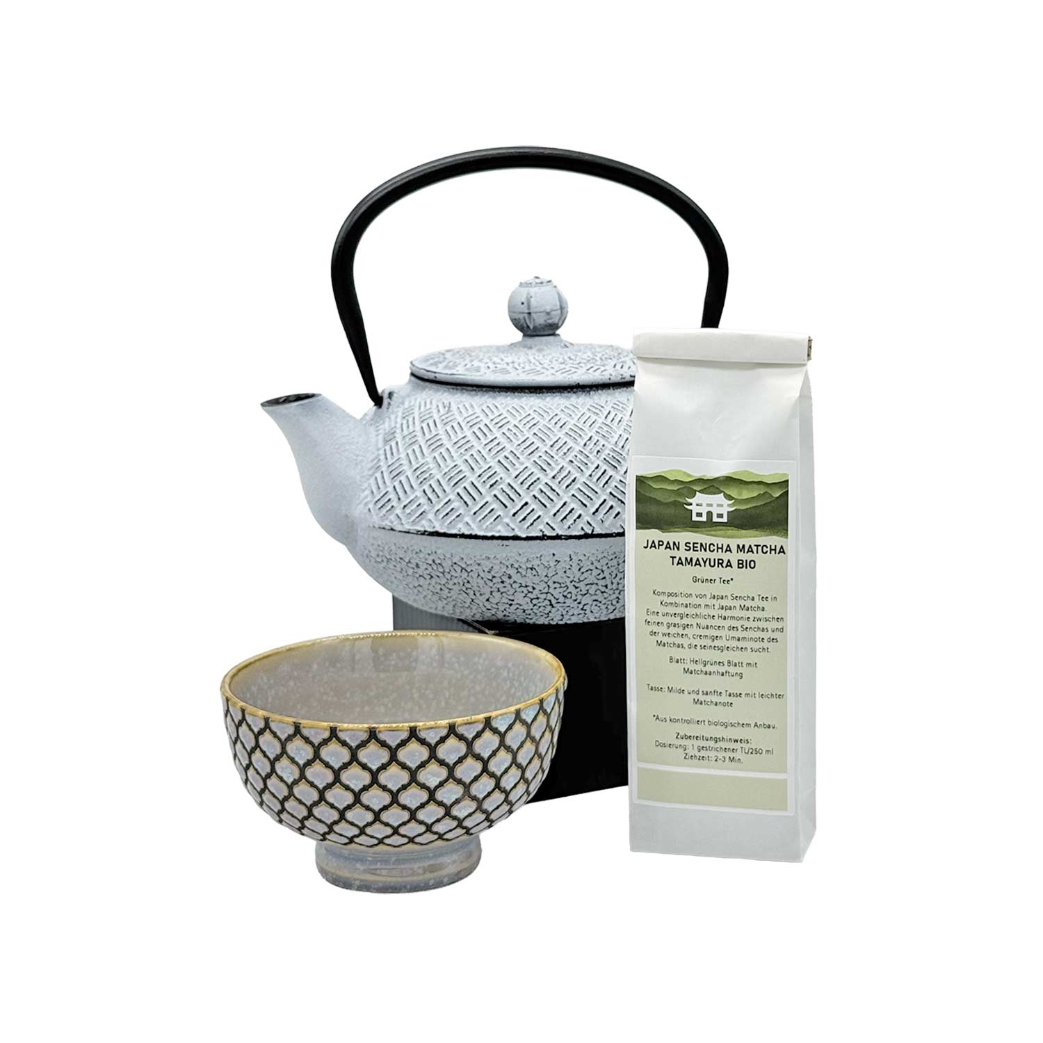 Japan Premium Tee Set – Gusseisenkanne, Teeschale & Bio-Grüntee Japan Premium Tee Set – Gusseisenkanne, Teeschale & Bio-Grüntee