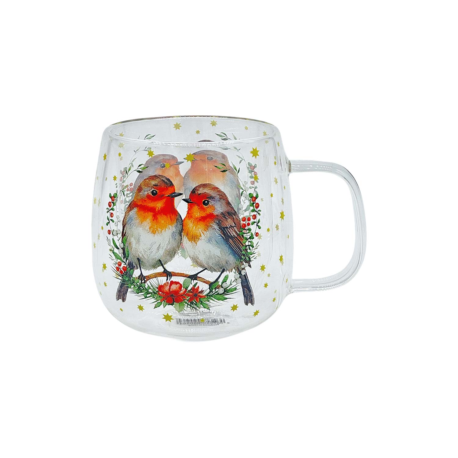 Doppelwandiges Teeglas mit Rotkehlchen-Motiv, ca. 400 ml Doppelwandiges Teeglas mit Rotkehlchen-Motiv, ca. 400 ml