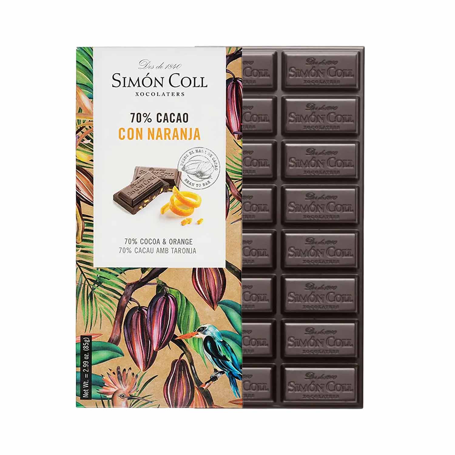 Simon Coll Dunkle Schokolade 70 % mit Orange – 85 g