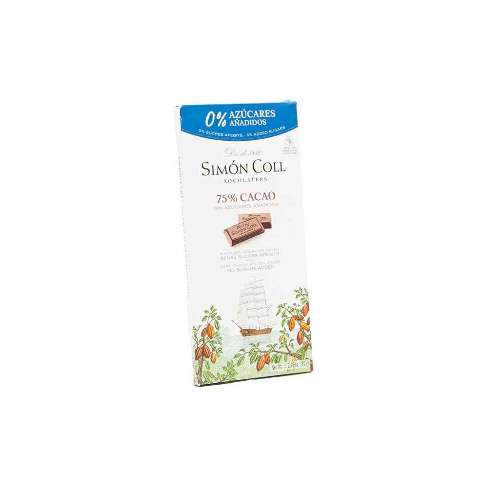 Simon Coll dunkle Schokolade 75% - ohne Zuckerzusatz, 85 g