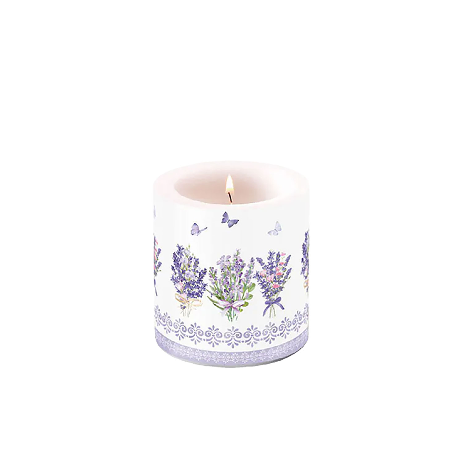Duftkerze „La Provence“ – Stumpenkerze mit Lavendel-Motiv, ca. 35 Stunden Brenndauer