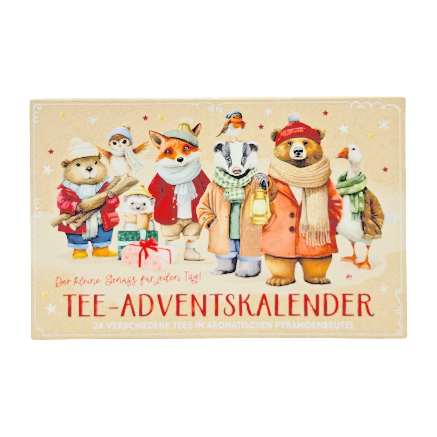 Tee-Adventskalender „Gemütliche Gesellen“ – 24 Teesorten im Pyramidenbeutel