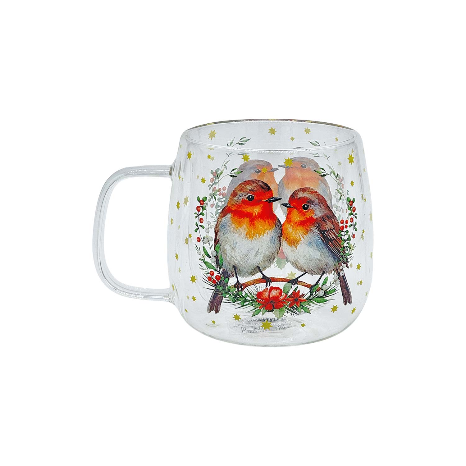 Doppelwandiges Teeglas mit Rotkehlchen-Motiv, ca. 400 ml Doppelwandiges Teeglas mit Rotkehlchen-Motiv, ca. 400 ml