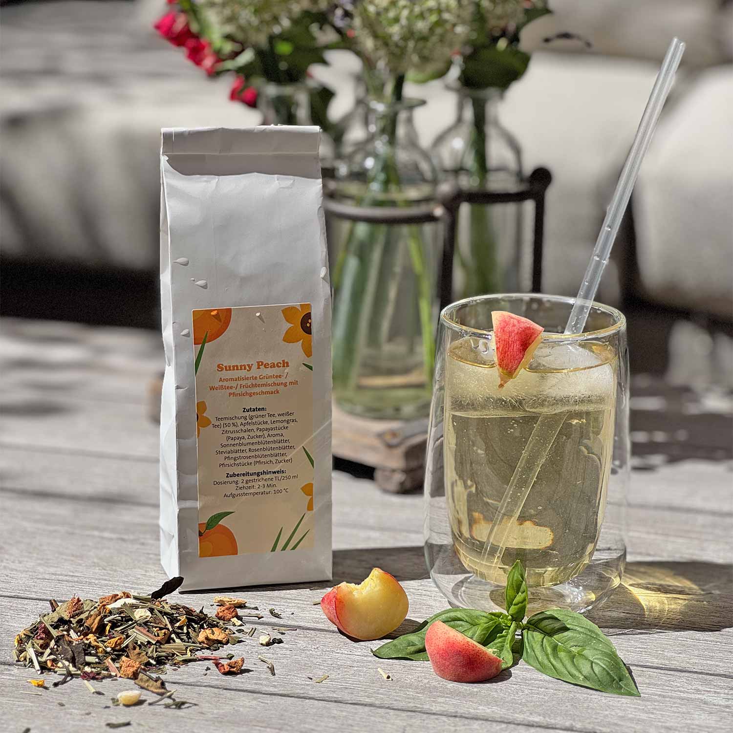 Sunny Peach – Aromatisierte Grüntee-/Weißtee-/Früchtemischung